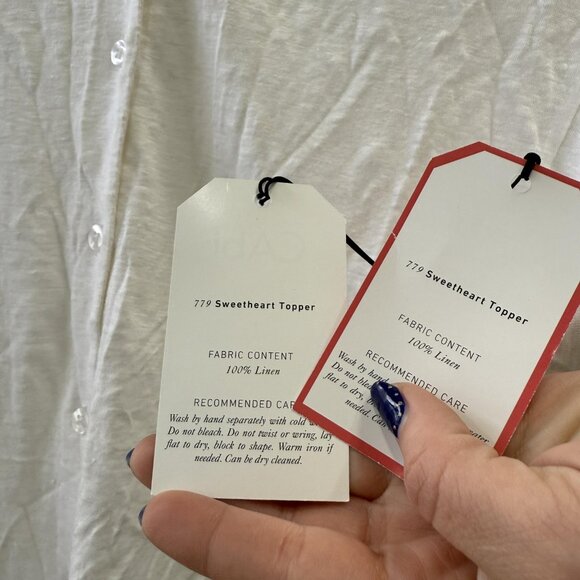 Cabi Sweetheart Topper Shirt Womens Large White 100% Linen Button Front Top - Picture 3 of 11